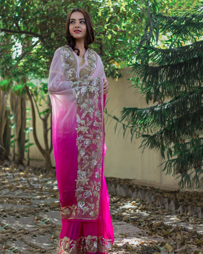 Gulkand Ombré Chiffon Saree