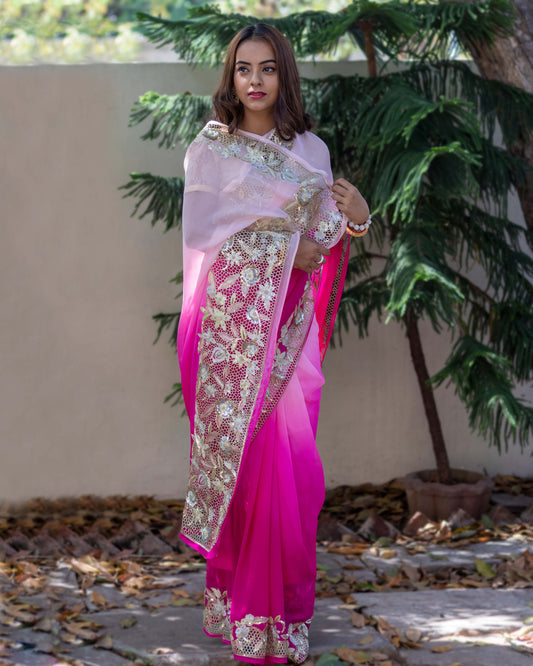 Gulkand Ombré Chiffon Saree