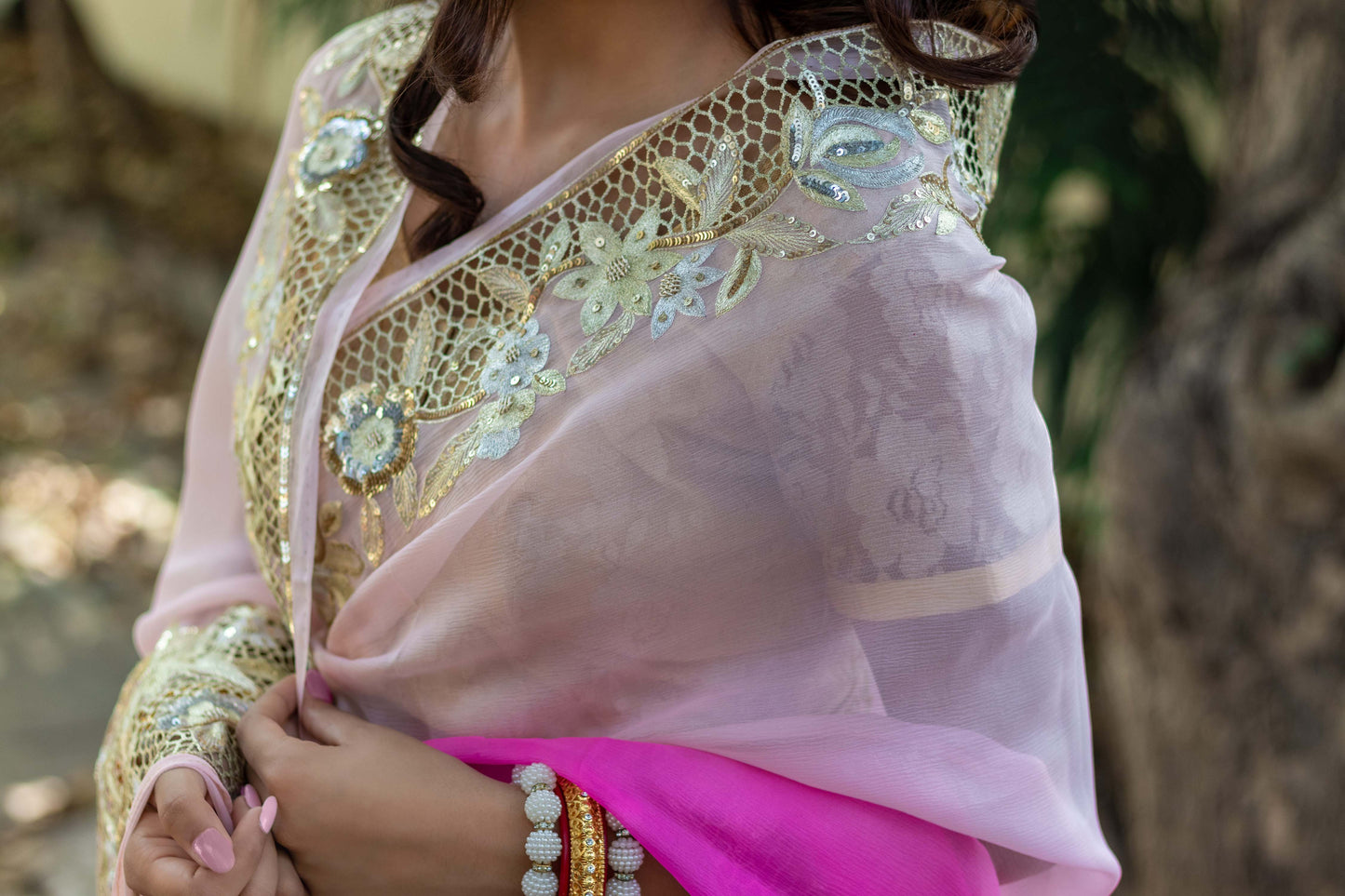 Gulkand Ombré Chiffon Saree