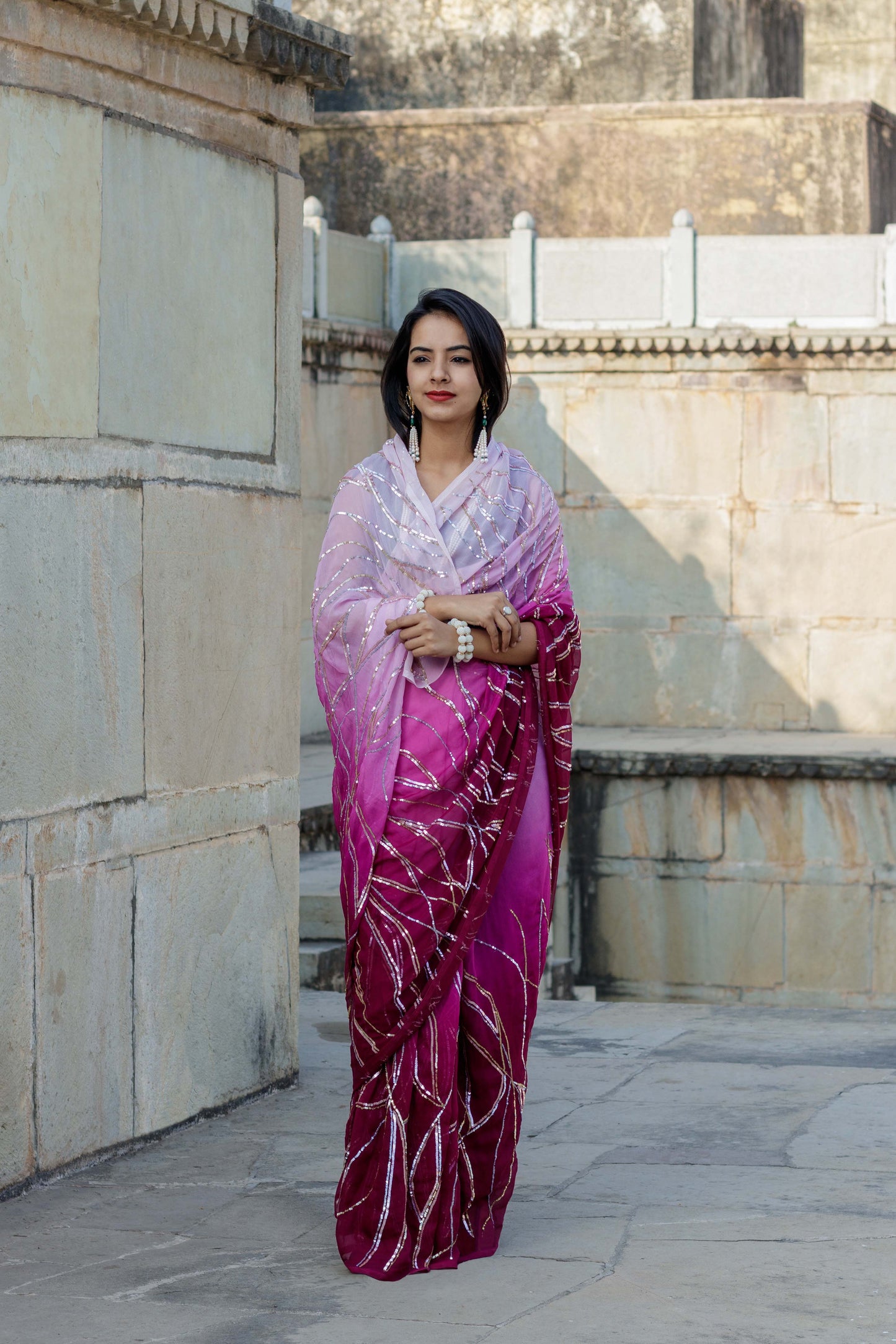 Gulkand Pink Ombré Indulekha Chiffon Saree