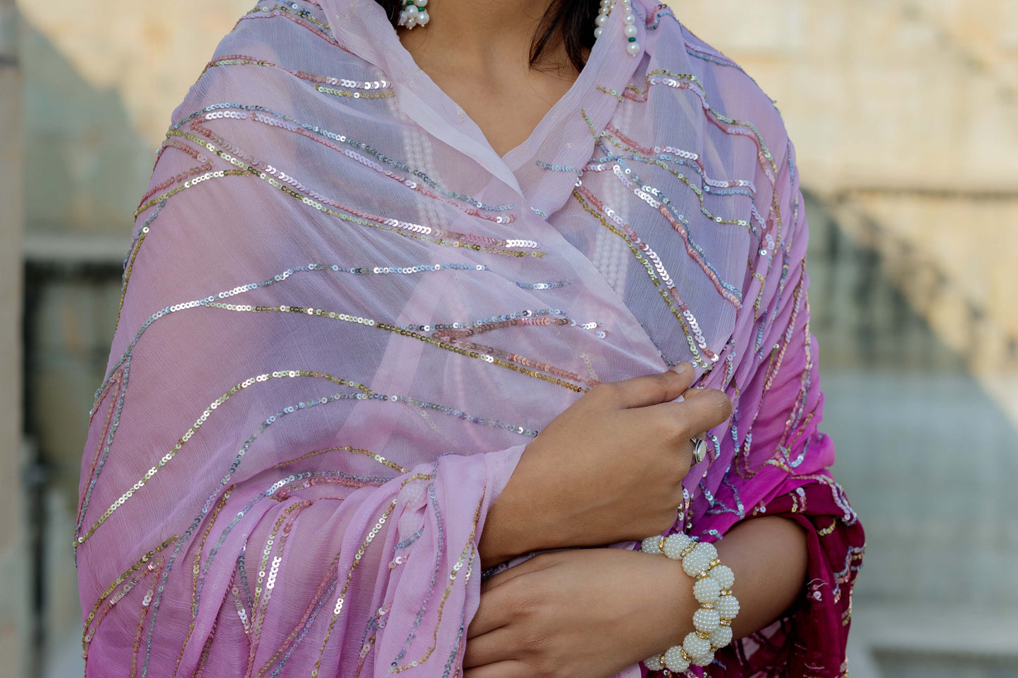 Gulkand Pink Ombré Indulekha Chiffon Saree