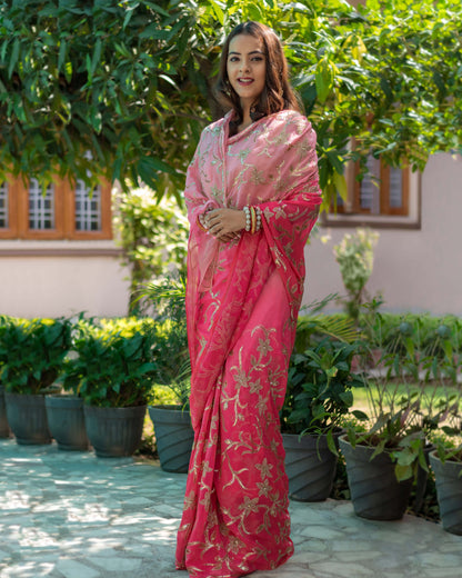 Pink Ombré Priyanjali Chiffon Saree