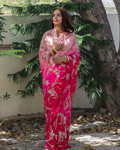 Zeher Gulabi Ombré Silk Georgette Saree