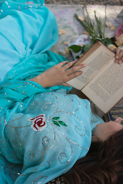 Sky Blue Ombré Angelica Chiffon Saree