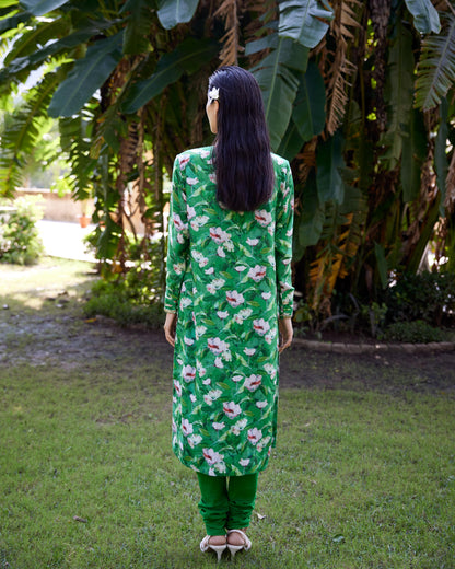 Renuka Green Printed Silk Muslin Kurta Set