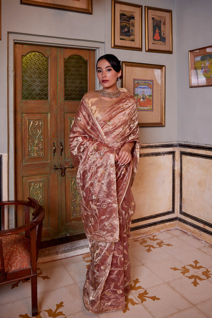 Old Rose Tissue Mrignayni Saree