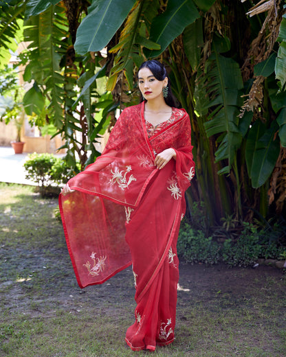 Red Organza Akshara Saree