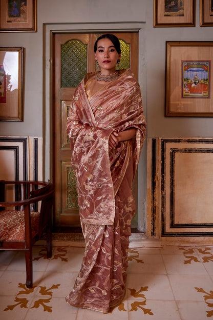 Old Rose Tissue Mrignayni Saree