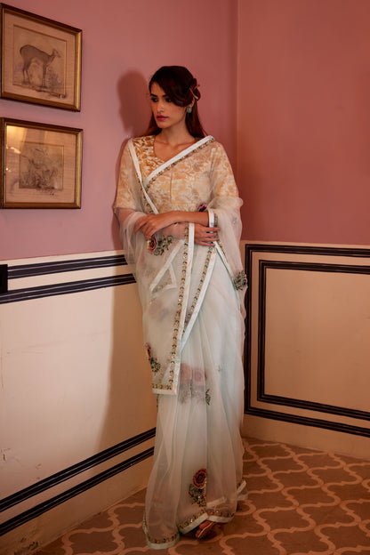 Sea foam Organza Gulab Saree