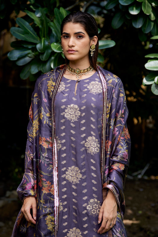 Kohl Grey Kurta palazzo Set