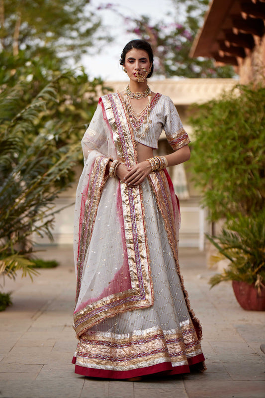 Off White & Red Phaguniya Lehenga